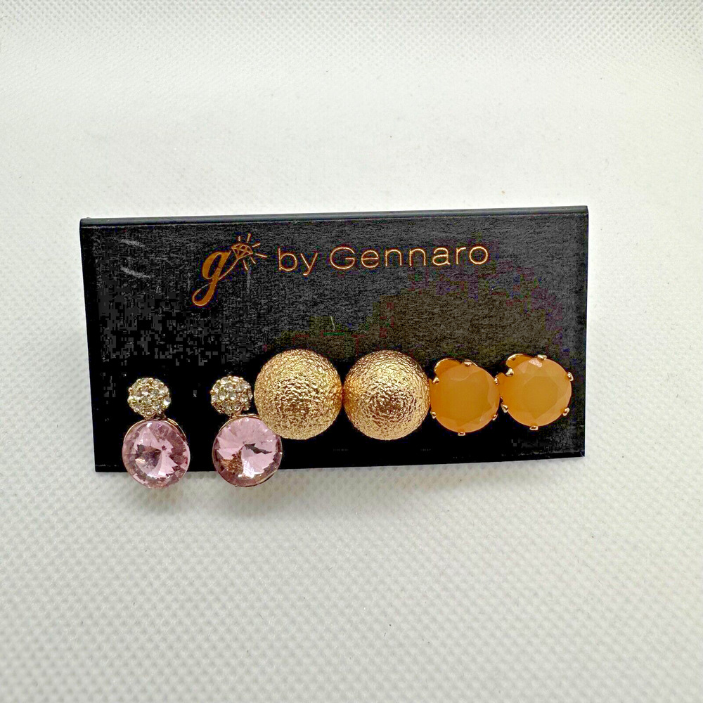 G by Gennaro Gold Tone Yellow Pink Lot of Three Earrings Studs